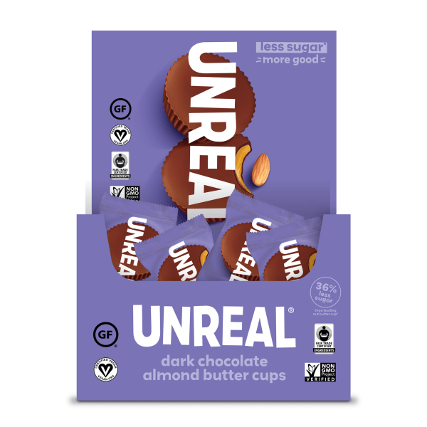 Unreal Dark Chocolate Almond Butter Cups, 0.53 Oz, Pack Of 40 Cups