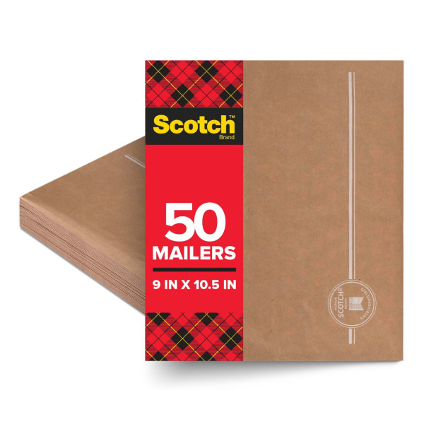 Scotch® Padded Mailers, Size 2, 10-1/2" x 9", Kraft, Pack Of 50 Mailers