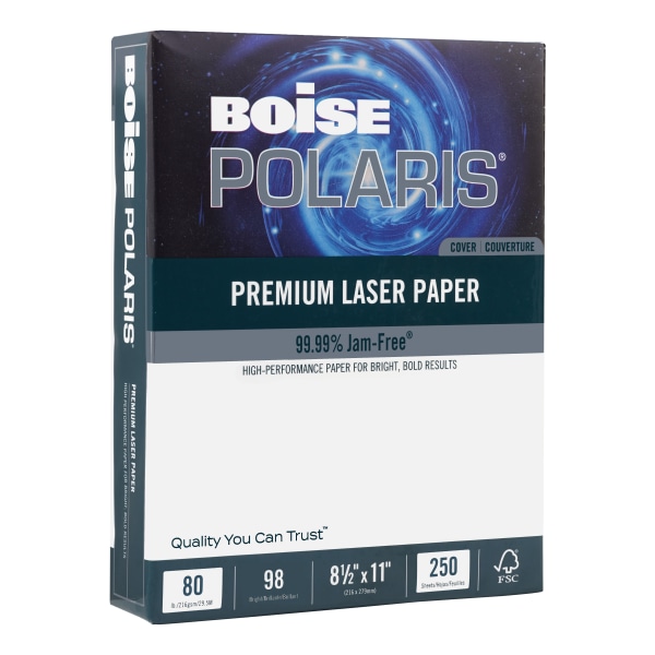 Boise POLARIS&reg; Premium Laser Cover Paper, Letter Size (8 1/2&quot; x 11&quot;), 80 Lb, FSC&reg; Certified, Ream Of 250 Sheets 593152
