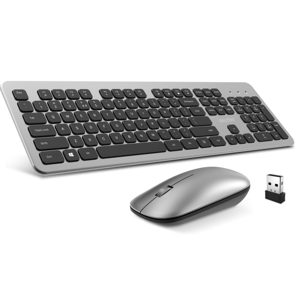 Delton K100 Wireless Keyboard and Optical Mouse Combo, Silver (DKMK100-WB) | Quill