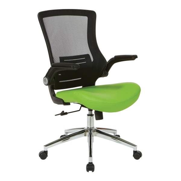Office Star Work Smart Faux Leather Screen-Back Manager Chair With Padded Flip Arms, Green/Silver
