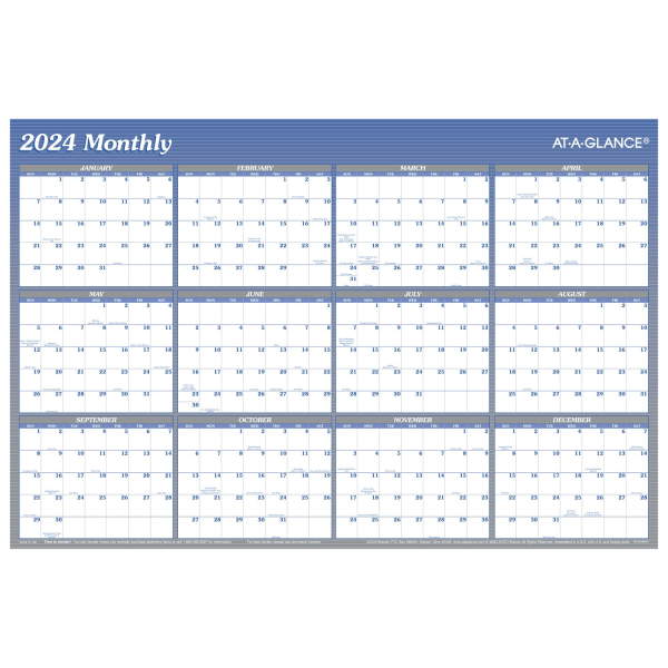 AT-A-GLANCE 2024 Vertical Horizontal Reversible Erasable Yearly Wall Calendar