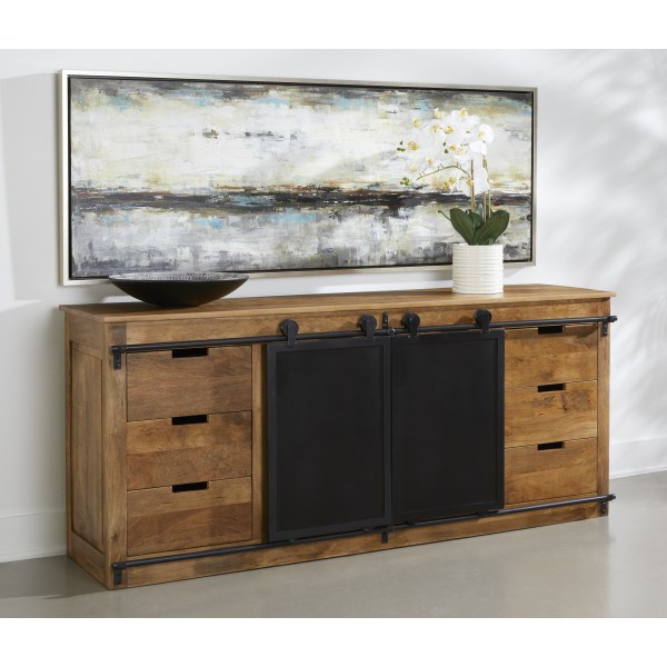 Coast to Coast Garrison 6-Drawer Credenza with 2 Sliding Barn Doors, 30""H x 78""W x 18""D, Coen Natural -  73356
