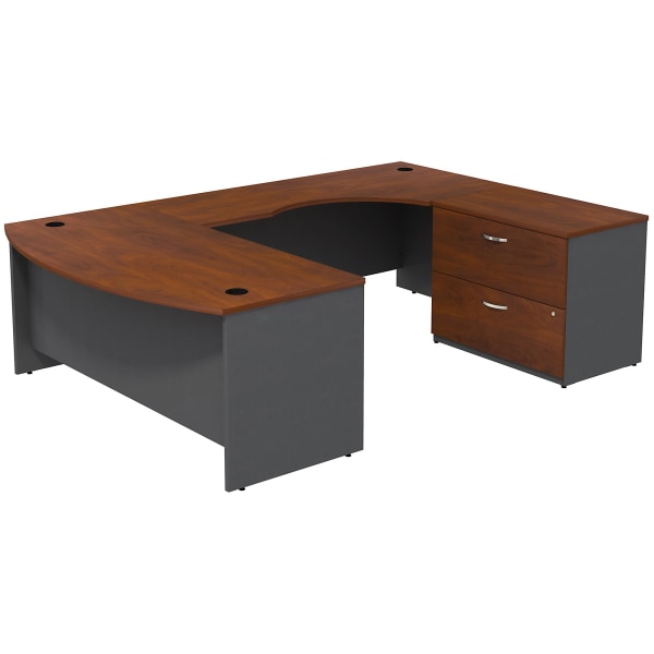 Bush Business Furniture 72""W Bow Front Right Wall U-Shaped Corner Desk With 2 Drawer Lateral File Cabinet, Hansen Cherry/Graphite Gray, Standard Deliv -  SRC019HCRSU