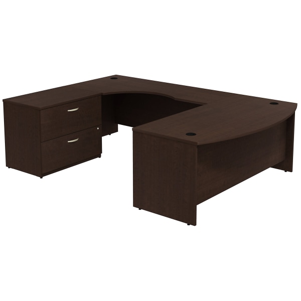 Bush Business Furniture 72""W Bow Front U-Shaped Desk, Left Corner Return, With 2 Drawer Lateral File Cabinet, Mocha Cherry, Standard Delivery -  SRC019MRLSU