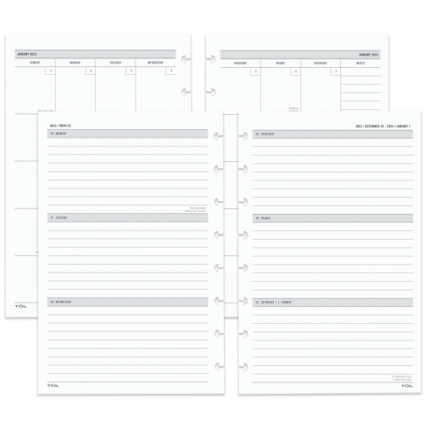 TUL Discbound Weekly/Monthly Refill Pages, Junior Size, January To December 2023