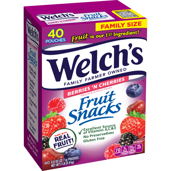 UPC 034856840626 product image for Welch's Fruit Snacks, Berries 'N Cherries, 0.8 Oz, Box Of 40 Packages | upcitemdb.com