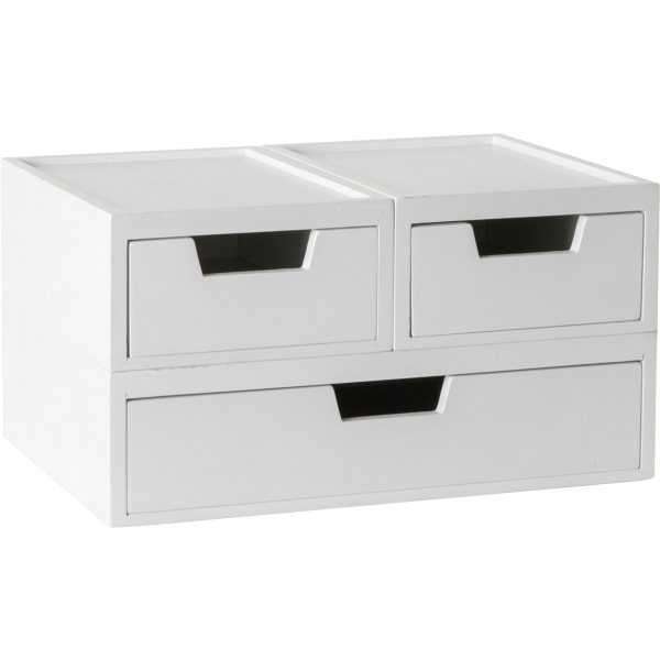 Martha Stewart - Weston Set of 3 Engineered Wood Storage Boxes with Pullout Drawers in White - White
