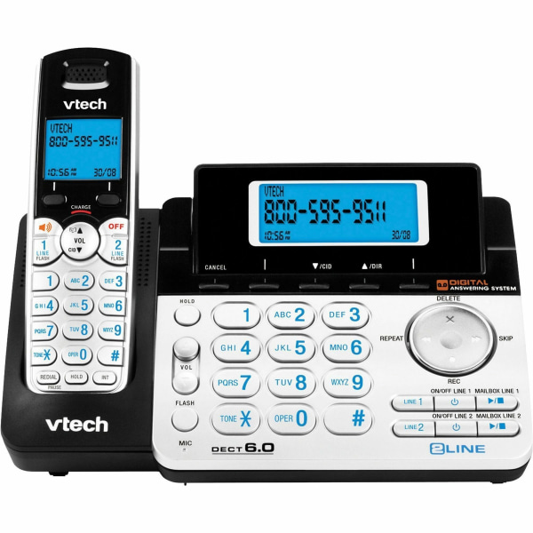2-Line DECT 6.0 Cordless Speakerphone with Digital Answering System and Caller ID - VTech DS6151
