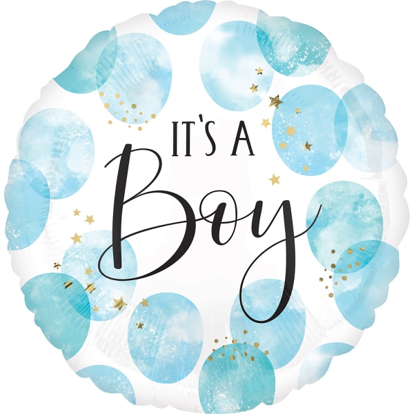 Amscan Baby Foil Balloon, Circle, 28", Baby Boy Blue Watercolor