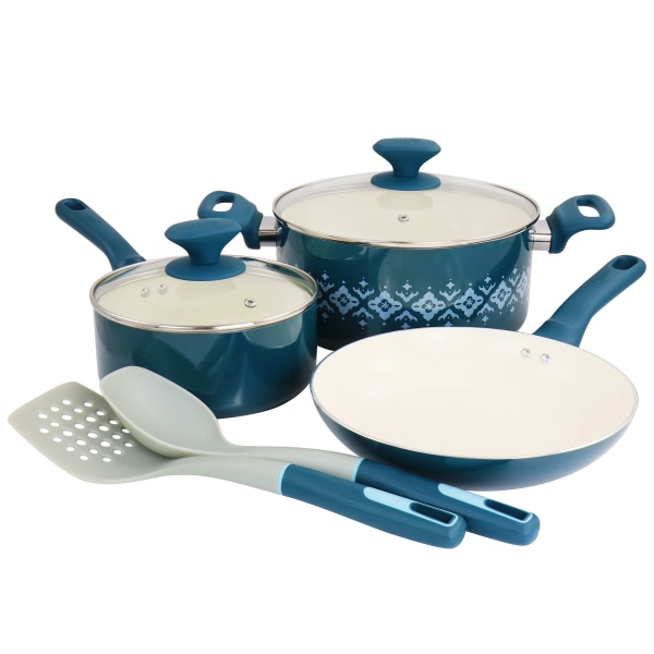 Spice by Tia Mowry Savory Saffron 7Piece Ceramic NonStick Aluminum Cookware Set Teal