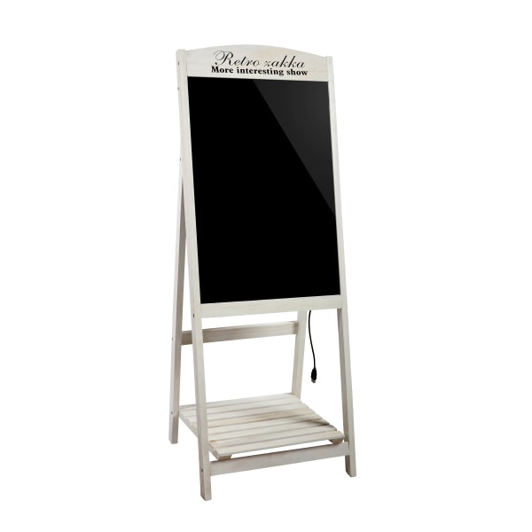 Alpine LED Message Writing Board On An Wood A-Stand With Lower Shelf White