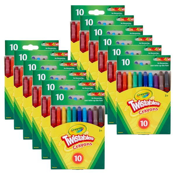 Crayola Mini Twistables Crayons, Mini Size, Assorted Colors, 10 Crayons Per Pack, Set Of 12 Packs