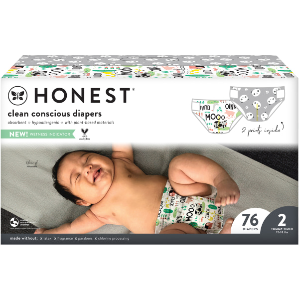 The Honest Company Clean Conscious Diapers  Size 2  Panda/Barnyard  76 Diapers Per Box