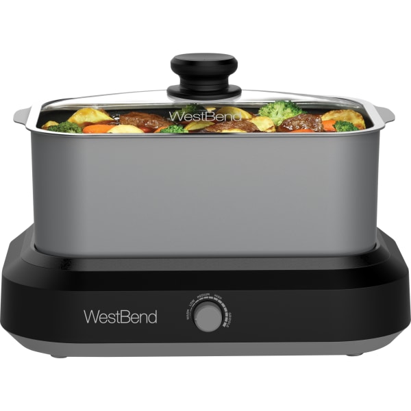 West Bend 87905 5-Quart Large Capacity Non-Stick Versatility Cooker with 5 Temperature Control Settings Dishwasher Safe Includes a Travel Lid & Thermal Carrying Case