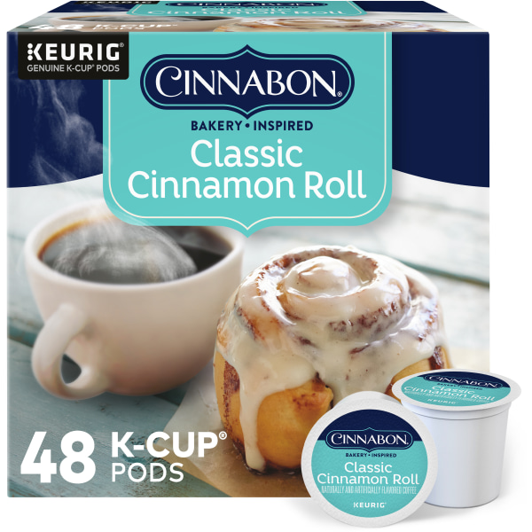 Cinnabon Classic Cinnamon Roll Coffee, Keurig K-Cup Pods, Light Roast, 48/Box (373156), Brown | Quill