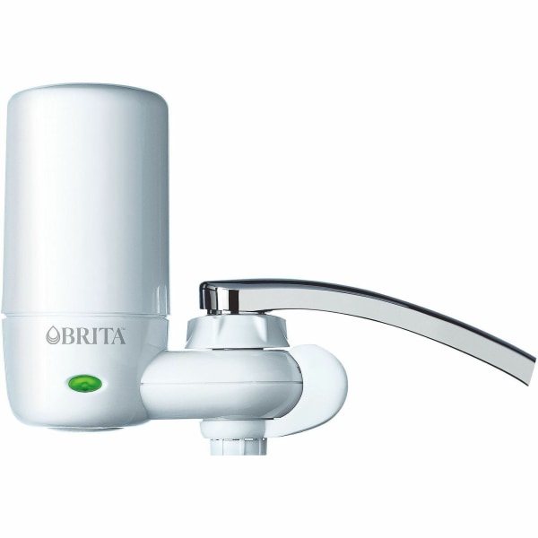Brita Complete Water Faucet Filtration System with Light Indicator  Faucet  100 gal Filter Life Water Capacity  4  Carton  White Blue