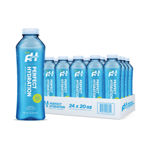 Perfect Hydration 9.5 pH Alkaline Water  Electrolytes for Taste  Bottles Made with 100% Recycled Plastic  20 Fl Oz  Pack of 24