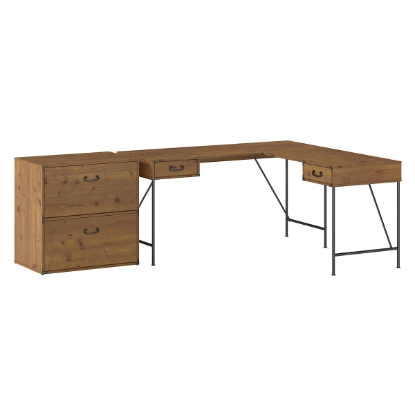 Kathy Ireland&reg; Home by Bush Furniture Ironworks 60&quot;W L-Shaped Writing Desk With 2-Drawer Lateral File Cabinet 6148598
