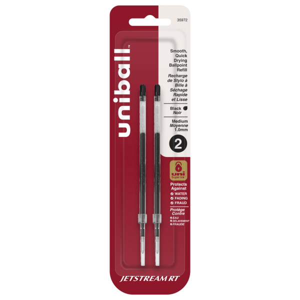 uni-ball JetStream Refills, Bold Point, 1.0 mm, Black, Pack Of 2 Refills