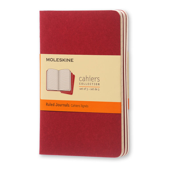 Moleskine Cahier Journals, 3-1/2" x 5-1/2", Ruled, 64 Pages, Cranberry Red, Set Of 3 Journals