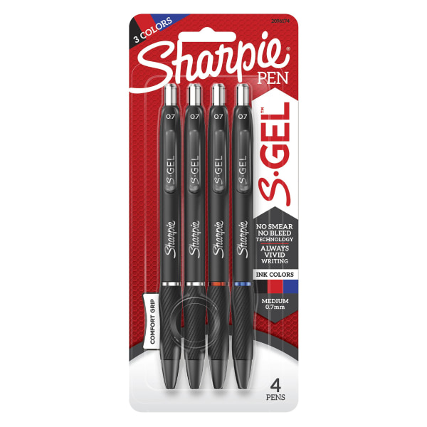Photos - Accessory Sharpie ® S Gel Pens, Medium Point, 0.7 mm, Black Barrel, Assorted Ink, Pack Of 4 Pens 