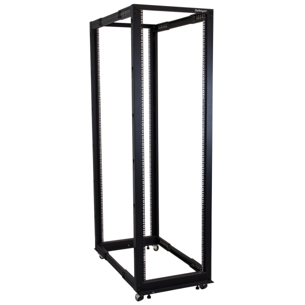 StarTech.com 42U Adjustable Depth Open Frame 4 Post Server Rack Cabinet - Flat Pack w/ Casters, Levelers and Cable Management Hooks - Store your serve