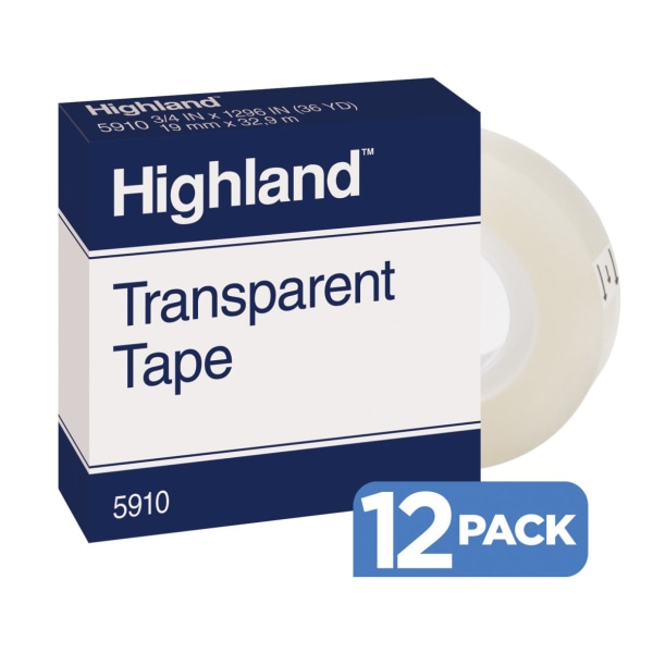 3M&trade; Highland&trade; 5910 Transparent Tape, 3/4&quot; x 1,296&quot;, Pack Of 12 617876