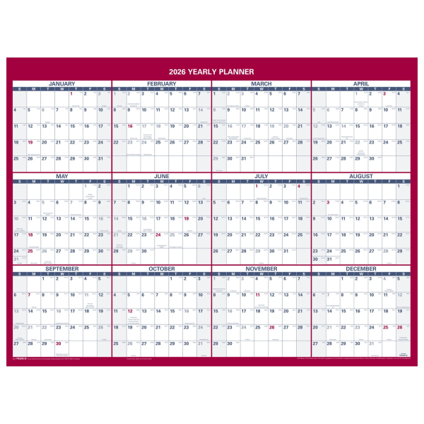 AT-A-GLANCE 2026 Vertical Horizontal Reversible Erasable Yearly Wall Calendar, 6 count