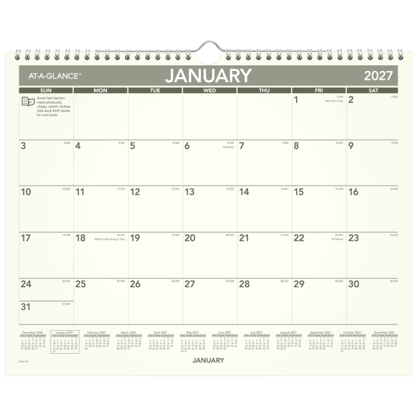 AT-A-GLANCE® 2027 Recycled Monthly Wall Calendar, Medium, 15" x 12"