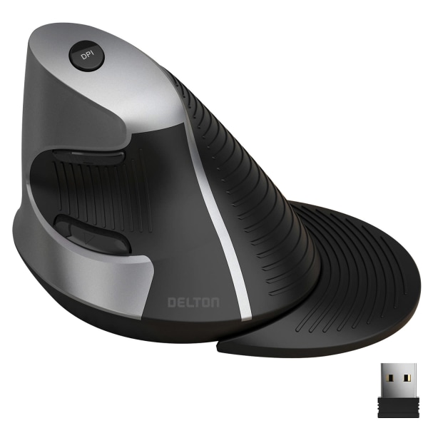 Delton S22 Ergonomic Vertical Wireless Mouse with Usb Dongle, 6 Buttons (DMERGS22-wb) - Black