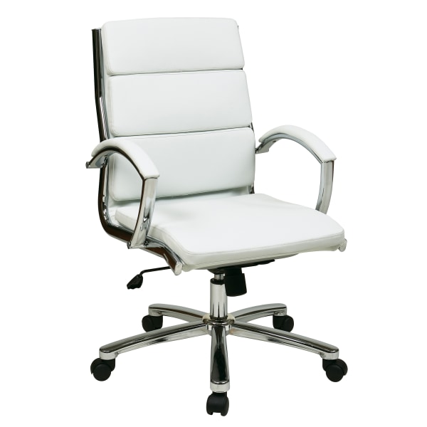 Office Star Work Smart Executive Mid-Back Chair, White/Silver - FL5388C-U11 - Furniture Furnish your office or boardroom with chairs that  sku FL5388C-U11