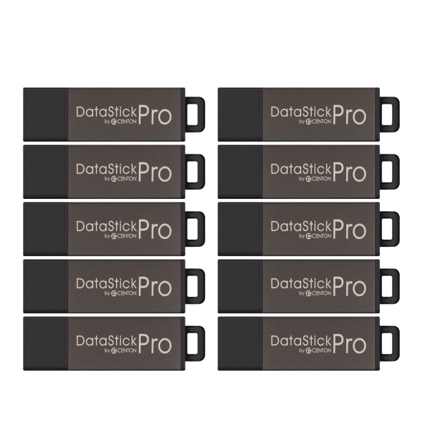 Centon DataStick Pro USB 20 Flash Drives 4GB Gray Pack Of 10 Drives