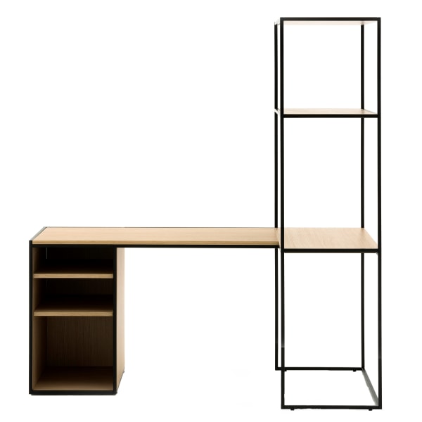 Allermuir Crate 65W Tall Right-Hand L-Shaped Desk, Oak/Black