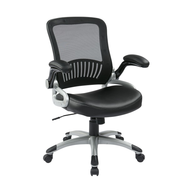 Office Star Work Smart Faux Leather/Mesh Mid-Back Chair, Black/Silver