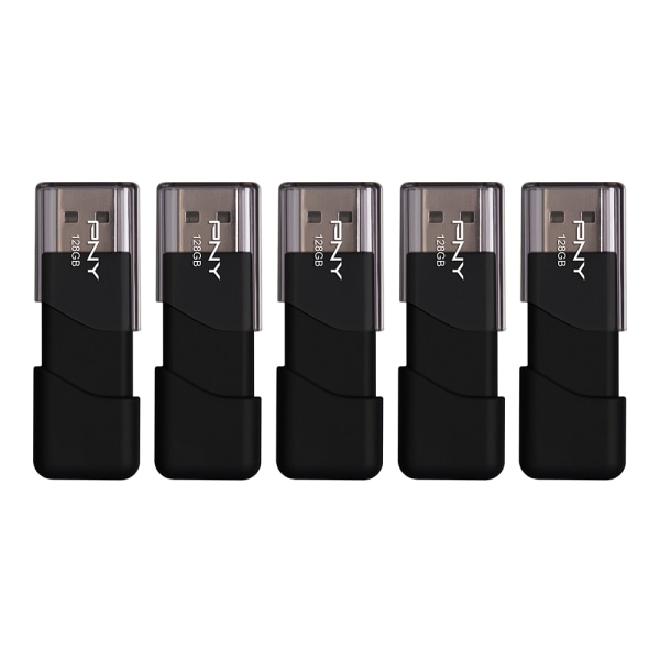 PNY Attach&eacute; 3 USB 20 Flash Drives 128GB Black Pack Of 5 Drives