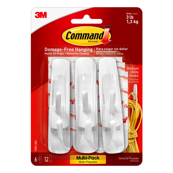 Command Hooks Value Pack  White  Medium  6 Hooks  12 Strips/Pack