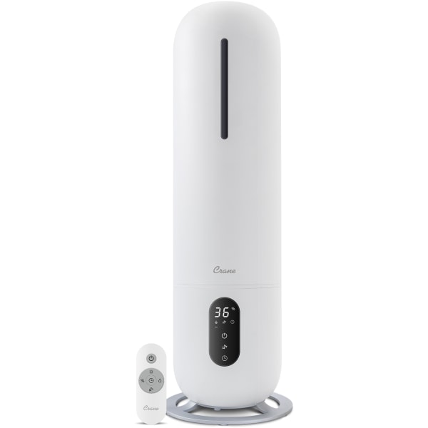 Crane Ultrasonic Cool Mist Tower Humidifier, 2 Gallon, 8-1/2" x 8-1/2" x 22", White