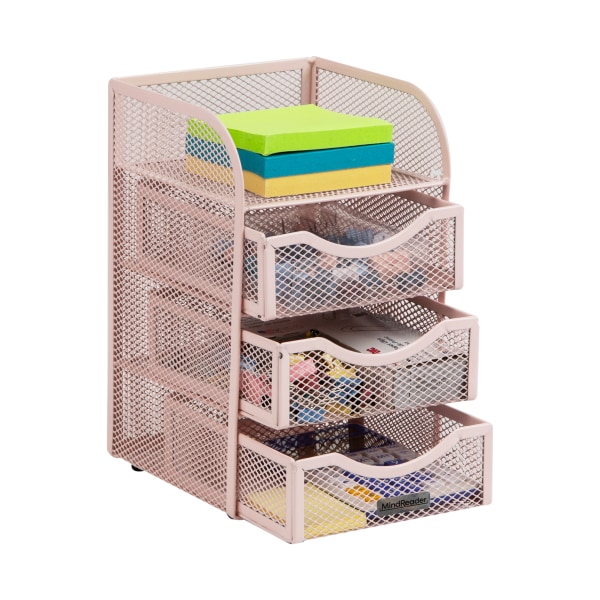 Mind Reader Mini Desk Supplies Office Supplies Organizer, 8"H x 5"W x 4-3/4"D, Pink