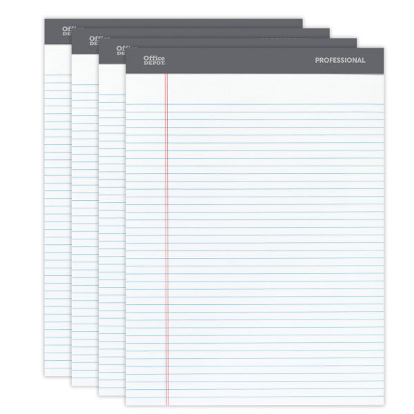 Office Depot&reg; Brand Professional Legal Pad, 8 1/2&quot; x 11 3/4&quot;, Narrow Ruled, 200 Pages (100 Sheets), White, Pack Of 4 625538
