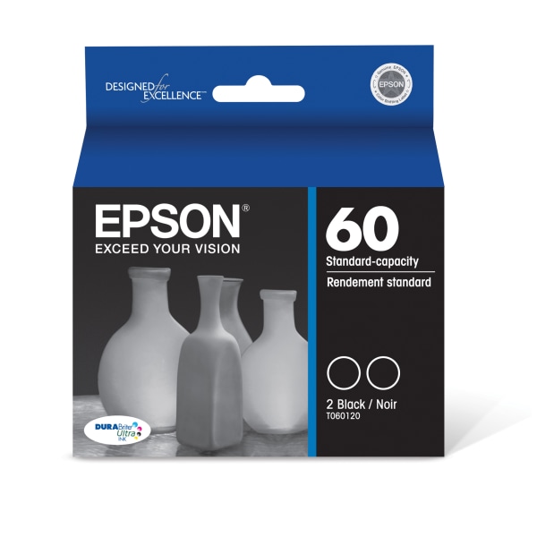 Epson® 60 DuraBrite® Ultra Black Ink Cartridges, Pack Of 2, T060120-D2