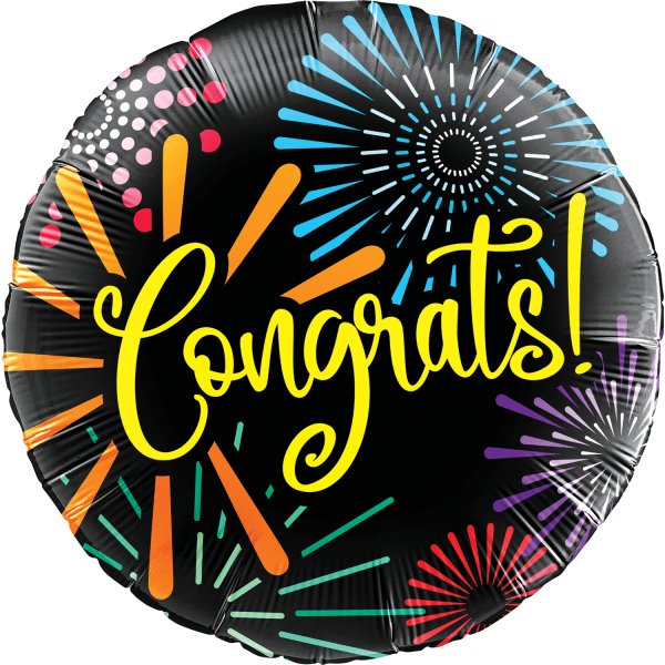 Amscan Congrats Foil Balloon, Circle, 18", Fireworks
