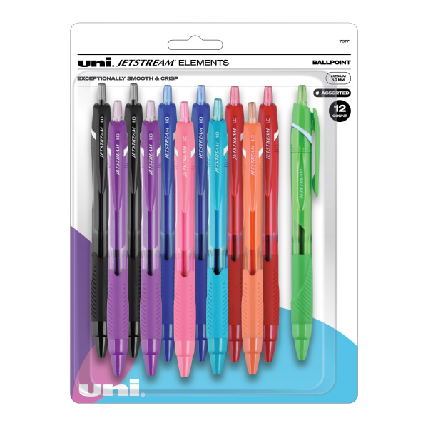 Uniball Jetstream Elements Ballpoint Pens  Medium Point (1.0mm)  Assorted Ink  12 Count