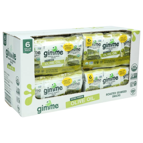 gimme EXTRA VIRGIN OLIVE OIL, PREMIUM ROASTED SEAWEED