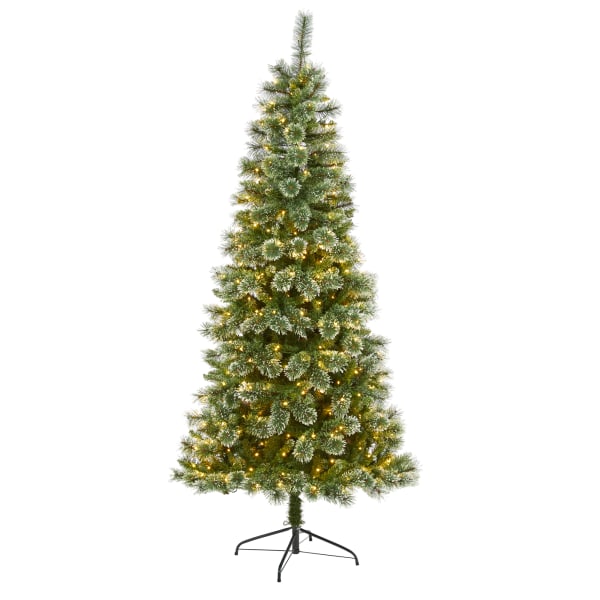 Nearly Natural Wisconsin Slim Snow Tip Pine Artificial Christmas Tree, 7’H -  T1636