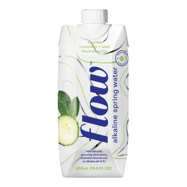 Flow Alkaline Spring Water- 100% Organic Cucumber Mint Flavored Alkaline Spring Water 16.9 fl oz 12 Pack Bottles