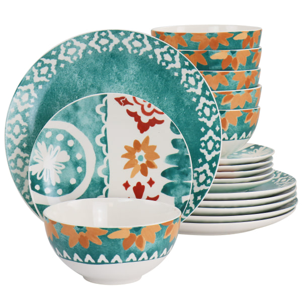 Spice By Tia Mowry Savory Saffron 18Piece Fine Ceramic Dinnerware Set Teal