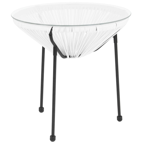 Photos - Coffee Table Flash Furniture Rattan Bungee Table With Glass Top, White/Black TLH094TWHITE 
