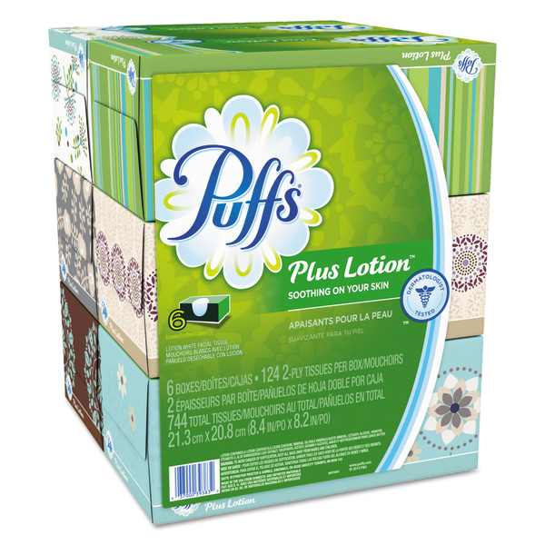 Puffs Plus Lotion 2Ply Facial Tissues White 124 Tissues Per Box Pack Of 24