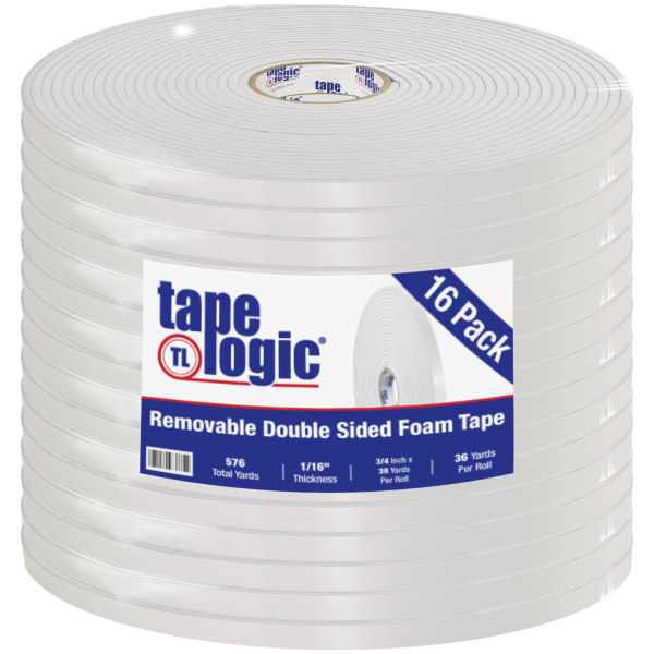 Tape Logic Removable DoubleSided Foam Tape 075 x 36 Yd White Case Of 16 Rolls